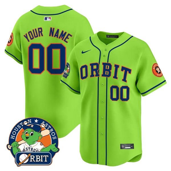 Men's Houston Astros ACTIVE PLAYER Custom Green Orbit Patch Limited Stitched Baseball Jersey